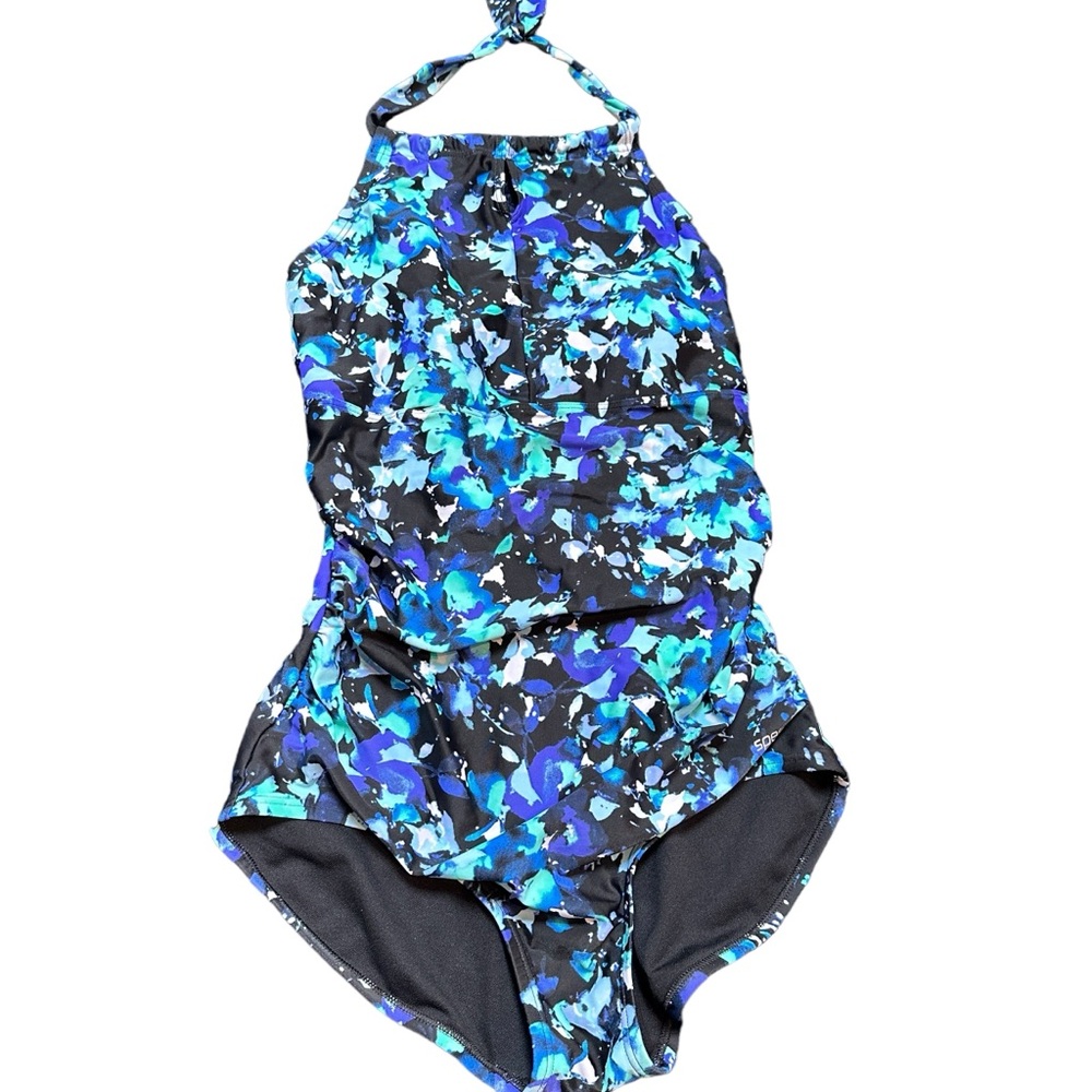 SPEEDO Halter Floral One Piece Swimsuit Medium